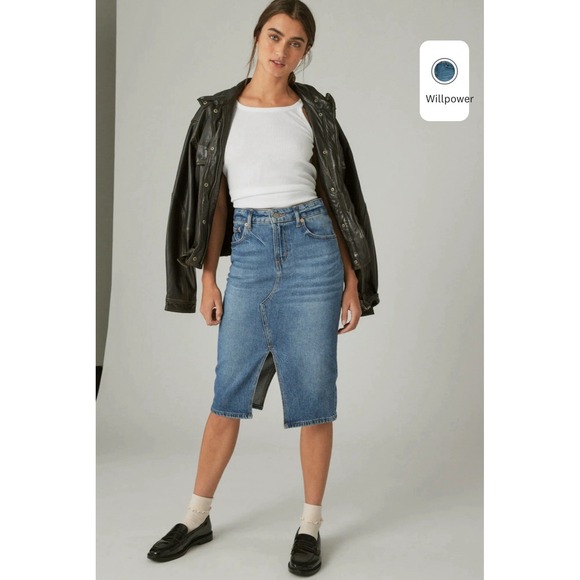 Lucky Brand Dresses & Skirts - Lucky Brand Denim Midi Skirt Womens 2/26 Light Wash Blue Comfort Stretch $89.50